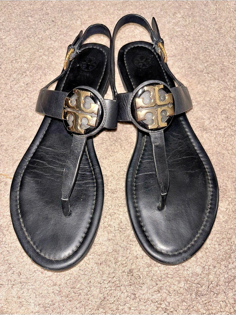 Tory Burch Miller Thong Sandal Women's Sandals Black & Gold US 8.5